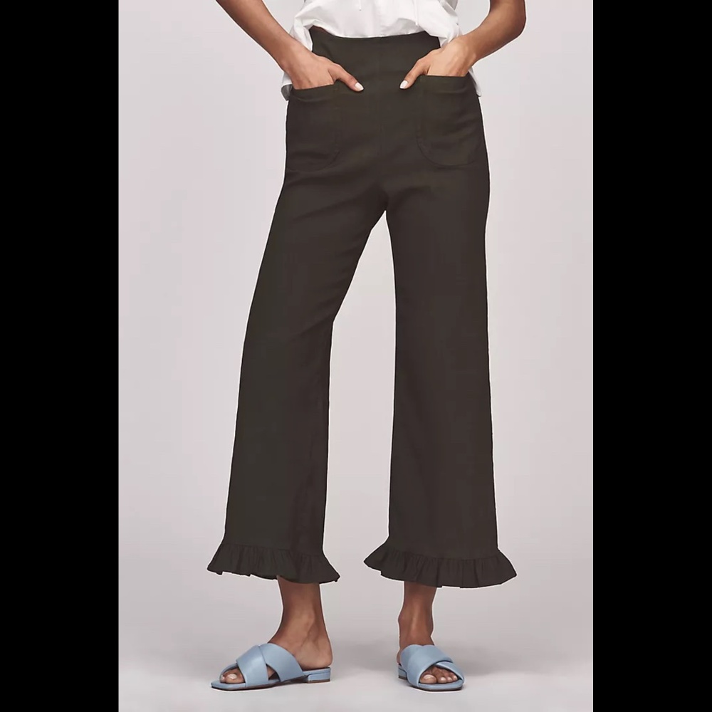 Anthropologie The Colette Magic Fabric Ruffle-Hem Crop Wide-Leg Pants by Maeve